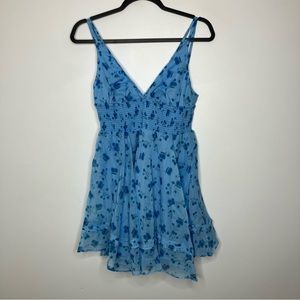 NWOT URBAN OUTFITTERS Blue Floral Smocked Waist Mini Dress Small